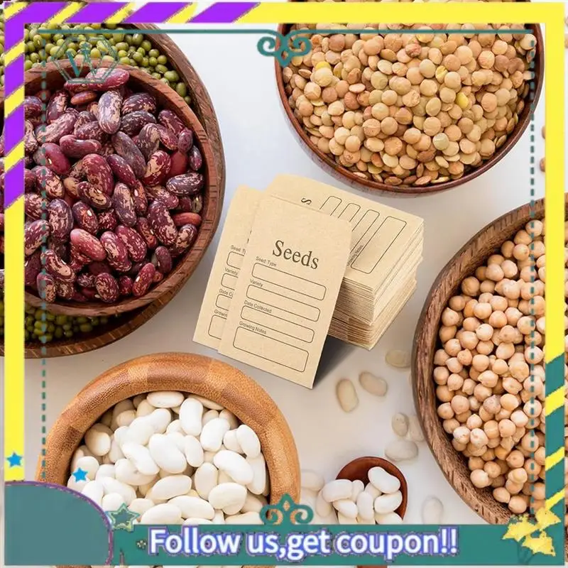 Nuevas sobres de 100 Uds., paquetes de semillas de papel Kraft marrón de 3,54X2,36 pulgadas, sobres resellables, paquetes de semillas autosellados