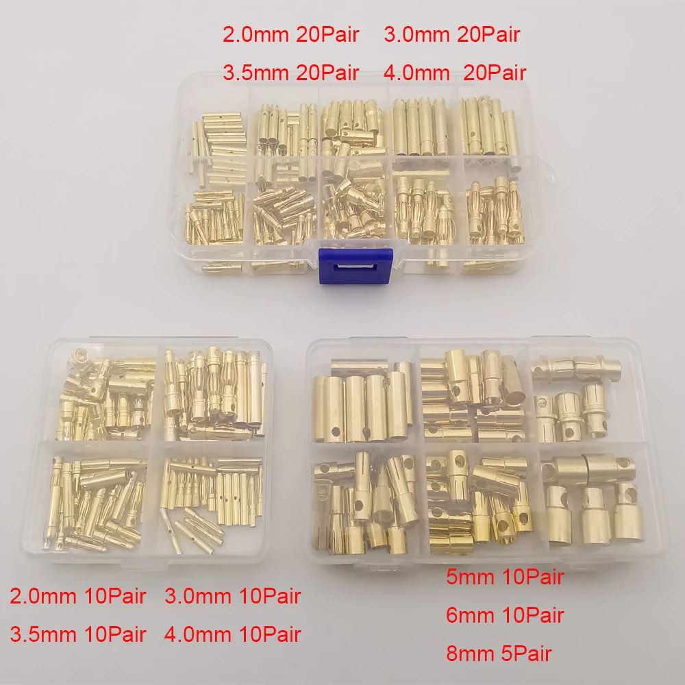 Conectores tipo bala RC de 2mm, 3,5mm, 4mm, 5mm, 6mm, 8mm, conector tipo bala con conector tipo banana macho y hembra para batería RC, enchufe de cable de Motor ESC