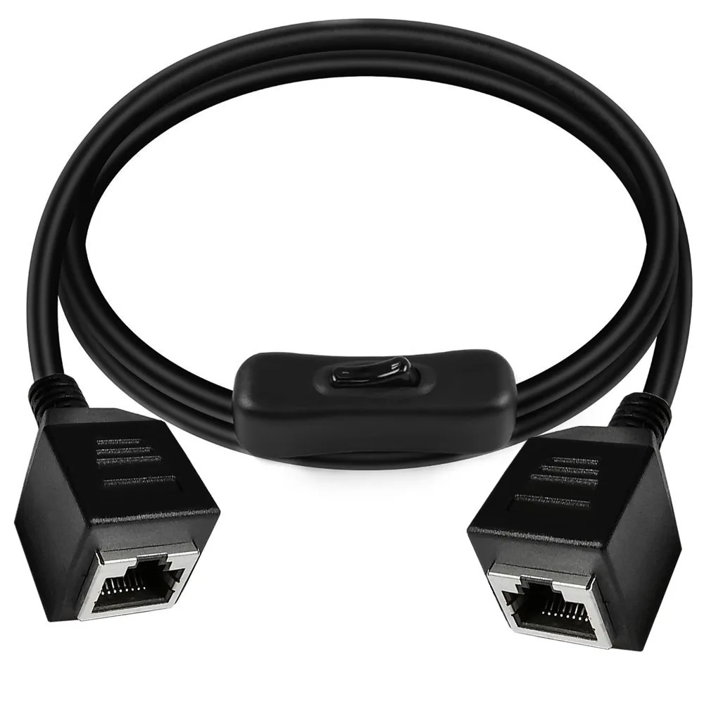Cable de extensión Ethernets Cable de extensión CAT6e RJ45 con interruptores de encendido y apagado Macho a hembra/90 grados RJ 45 8p8c Cable de redes 0,6 m 1 m