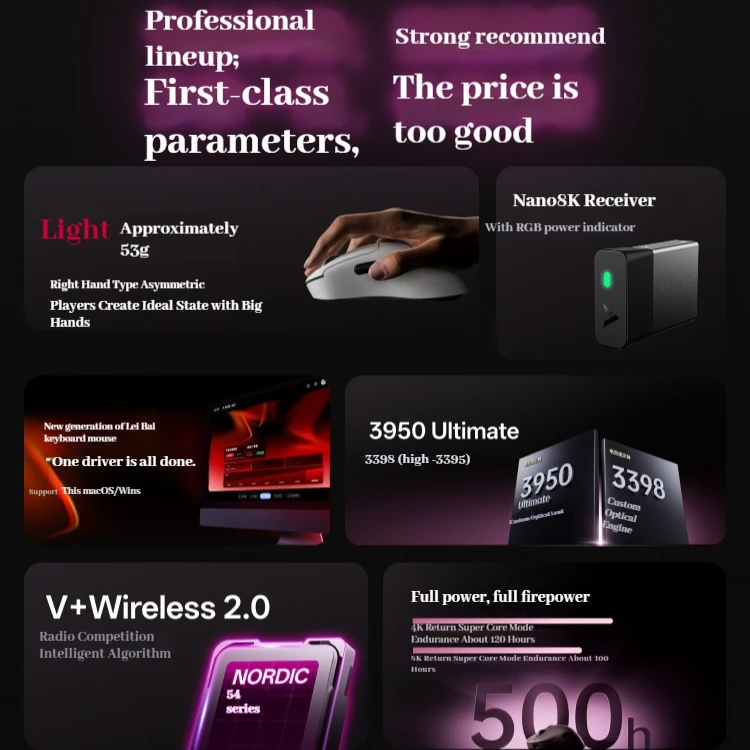 Ratón para juegos RAPOO VT3 MAX: ergonomía ligera inalámbrica de modo dual con sensor definitivo Paw3950 Frecuencia de orolling de 8K - imagen 3