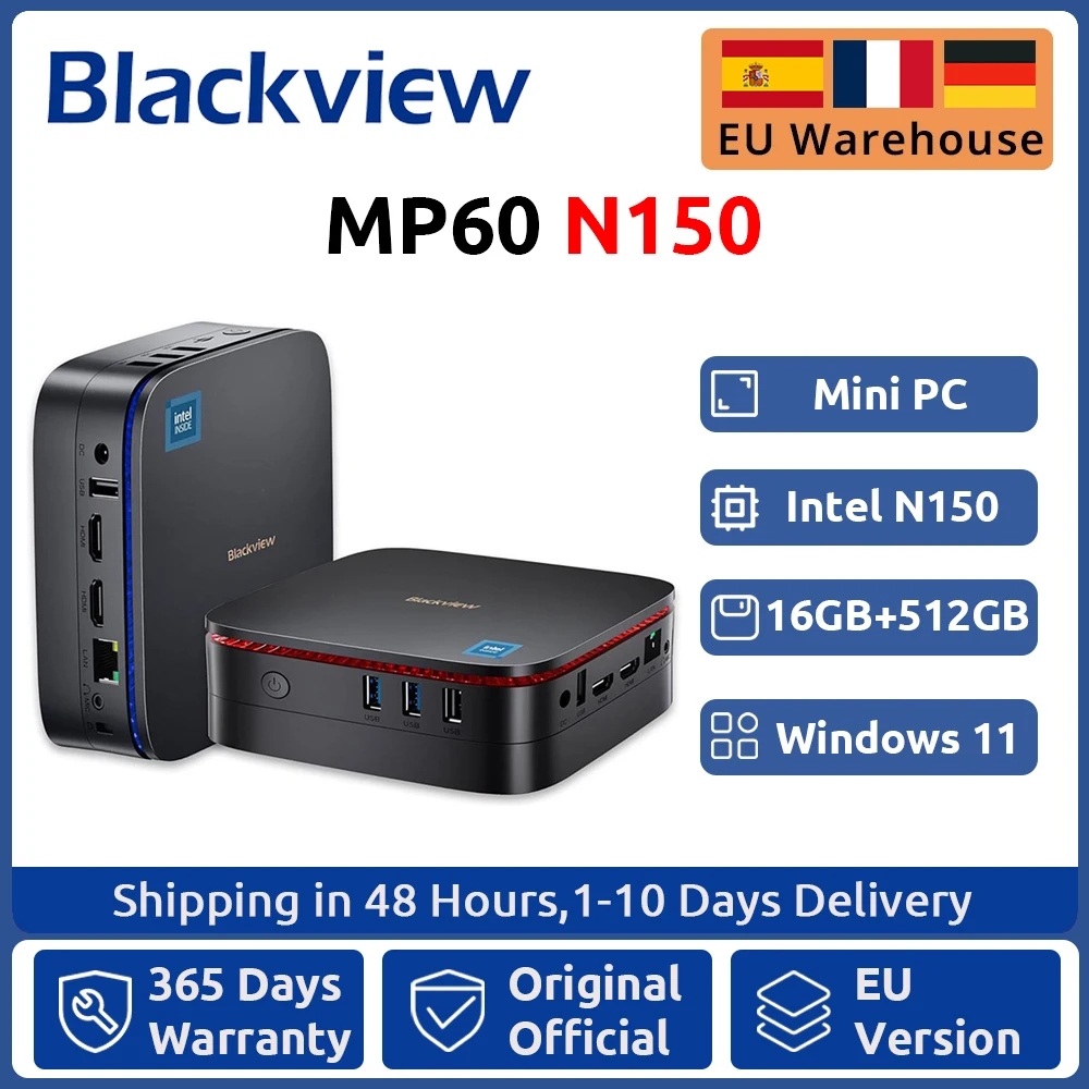 Blackview nuevo MP60 N150 Mini PC Windows 11 PC 16GB 512GB SSD compatible con pantalla 4K UHD Doble HDMI WIFI de doble banda gráficos Intel UHD - imagen 2
