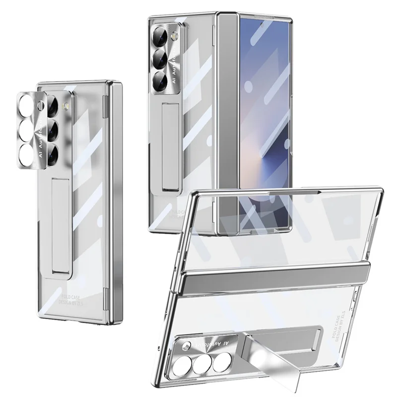 Para Samsung Galaxy Z Fold 6 5 4 3 5G chapado Hyaline resorte bisagra soporte funda de teléfono Protector de pantalla película 360 °   Funda protectora
