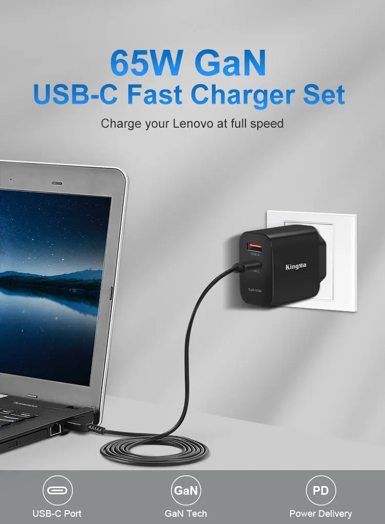 KingMa-cargador de ordenador portátil GAN, cable de alimentación de adaptador de CA, 65W, para Lenovo Thinkpad T540P, X270, X250, X240, ADLX65NLC2A, ADLX65NCC3A, ADLX65NCC2A - imagen 3