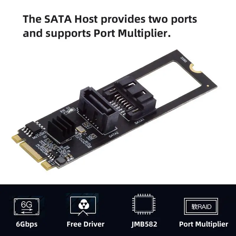 Chenyang-adaptador Vertical NGFF Key B + M PCI Express a SATA 3,0, 6Gbps, puertos duales, convertidor de tarjeta de extensión de disco duro, JMB582 - imagen 2