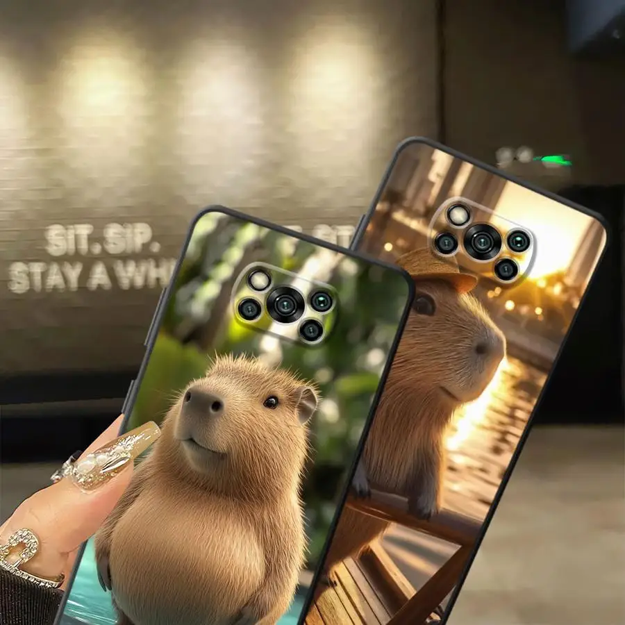 Funda de teléfono suave negra para Xiaomi Poco C40 F1 C71 M5 C50 M3 M4 M7 Pro X3 X4 X5 X7 Pro C75 C61 F3 lindo carpincho - imagen 3