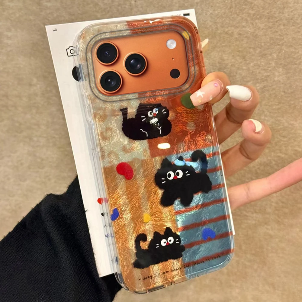 Funda de teléfono con patrón de empalme de línea de gato de dibujos animados para iPhone 17 16 15 14 13 12 Pro Max 7 8 Plus 11 16e X XS XR SE 5G cubierta a prueba de golpes - imagen 2