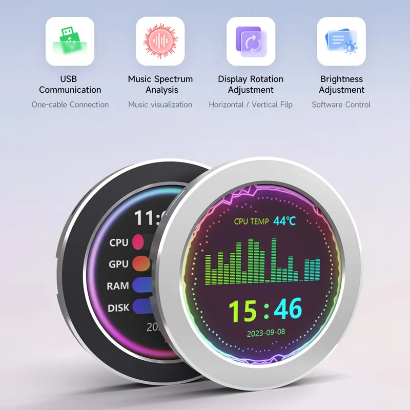 Monitor USB de 2,1/2,8 pulgadas, pantalla de refrigerador de agua para PC, LCD secundario, 480x480, análisis de espectro de música, NO AIDA64 - imagen 2