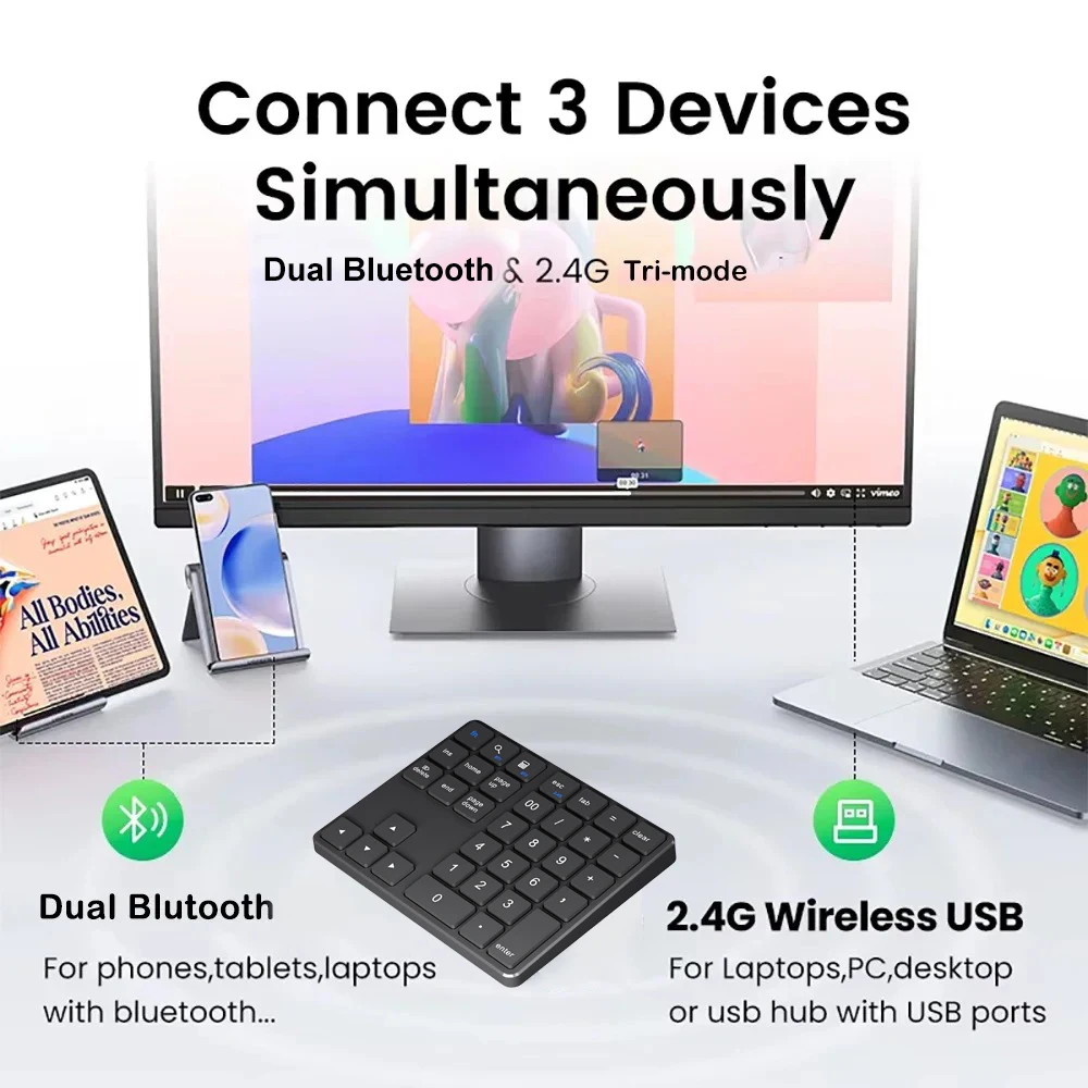 Nuevo Teclado numérico de contabilidad 2025 de 2,4 Ghz para Apple iPad Xiaomi teléfono Pc Tablet teclado inalámbrico Digital Bluetooth recargable - imagen 2