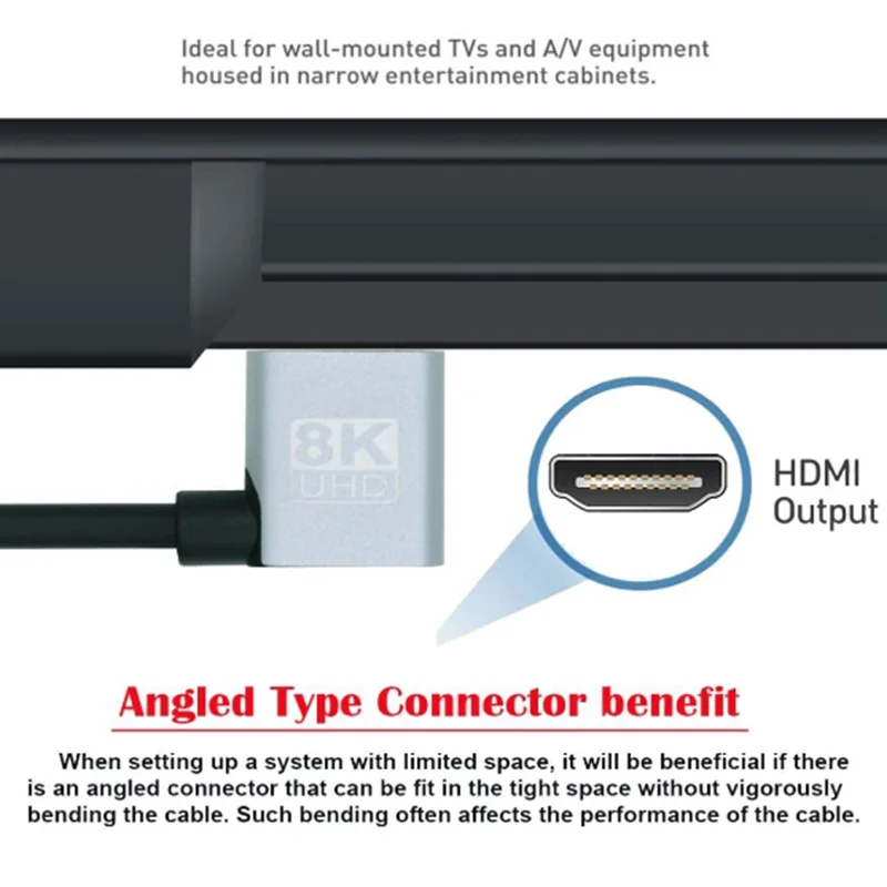 Hasta abajo izquierda derecha 8K compatible con HDMI 2,1 90 grados 48Gbps Cable HDMI macho a macho de alta velocidad para 4K @ 120Hz 8K @ 60Hz 2K @ 240Hz - imagen 3