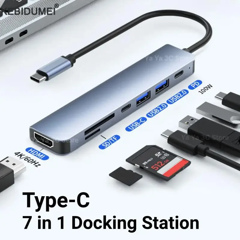 Hub USB C a 4K compatible con HDMI USB 3,0 2,0 tipo C, estación de acoplamiento para lector de tarjetas SD TF para teléfono, MacBook y ordenador