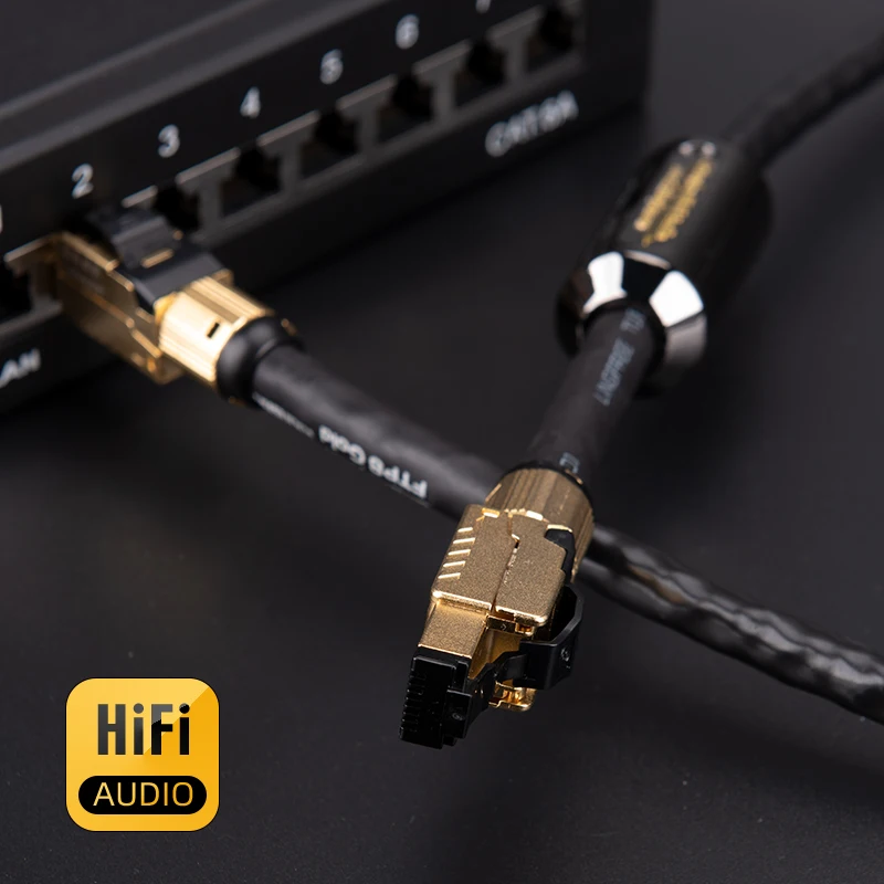 Linkwylan Hifi Studio Cat8 Ethernet Cable plateado FTP8 oro RJ45 CAT8 enchufe de campo Cable preinstalado de red Hi-Fi de alta gama - imagen 3