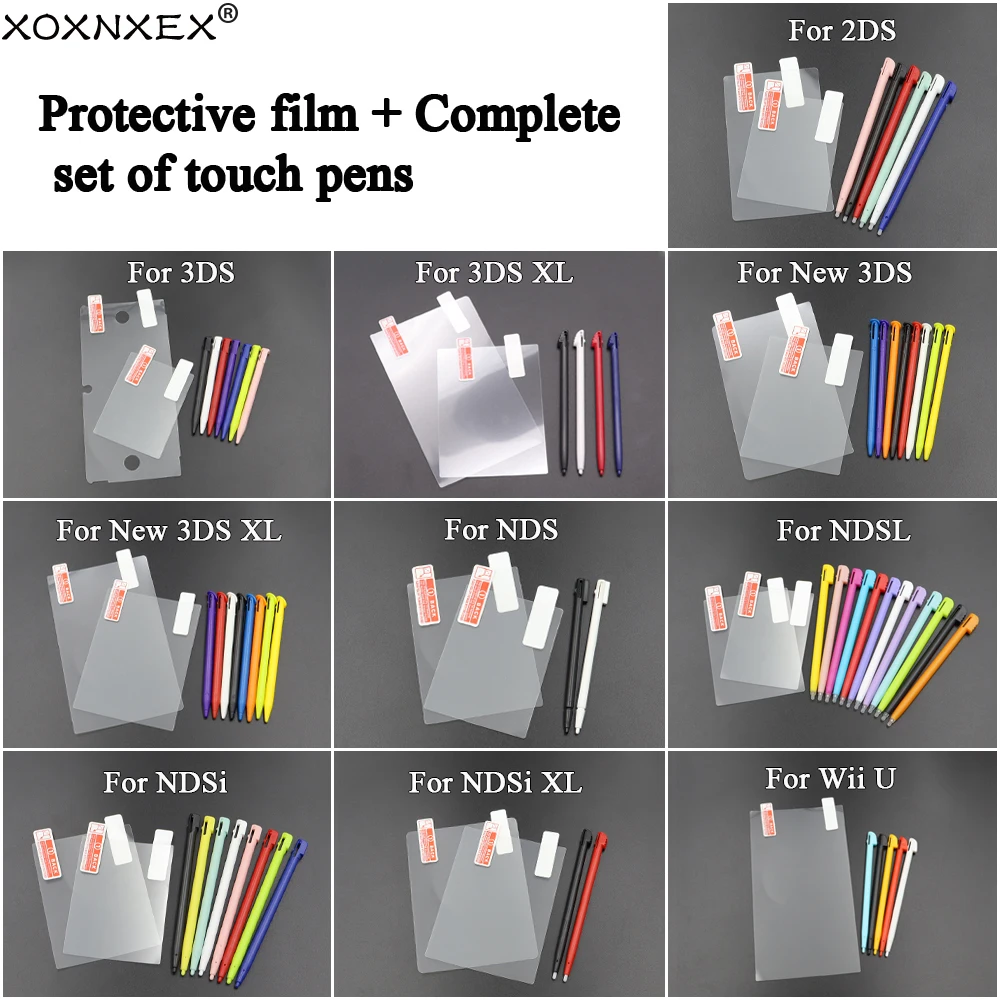Para NDS NDSL NDSi XL para 2DS nuevo 3DS XL película protectora de pantalla LCD parte superior inferior Protector transparente cubierta de piel y lápiz táctil