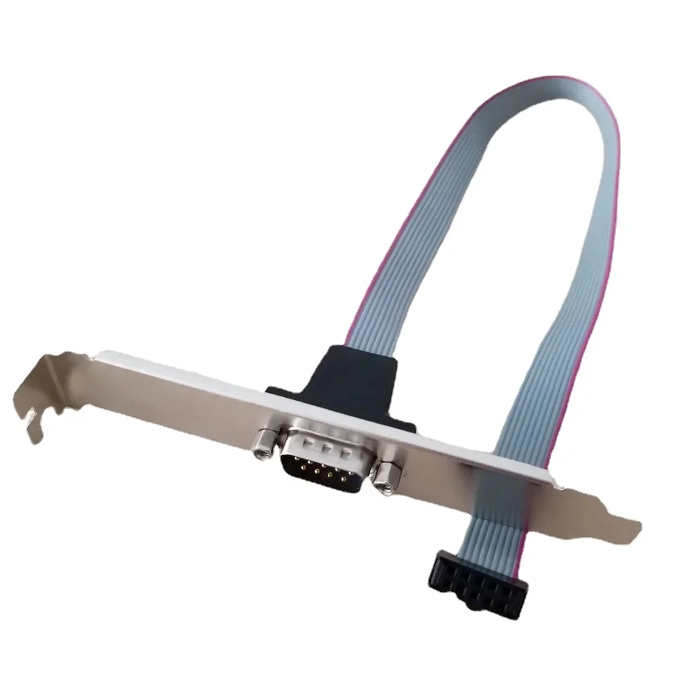 Placa base de 10 pines hembra a DB9 RS232, puerto serie macho de 9 pines, Cable de soporte trasero de perfil de altura completa, 26cm para impresora