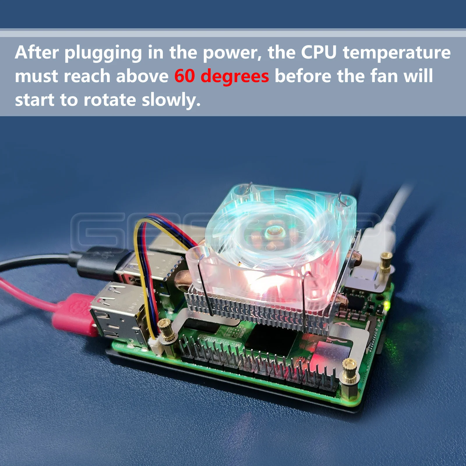GeeekPi-ventilador de refrigeración de torre de hielo de bajo perfil para Raspberry Pi 5, Super 7 colores RGB, luz cambiante con soporte para Raspberry Pi 5 - imagen 4
