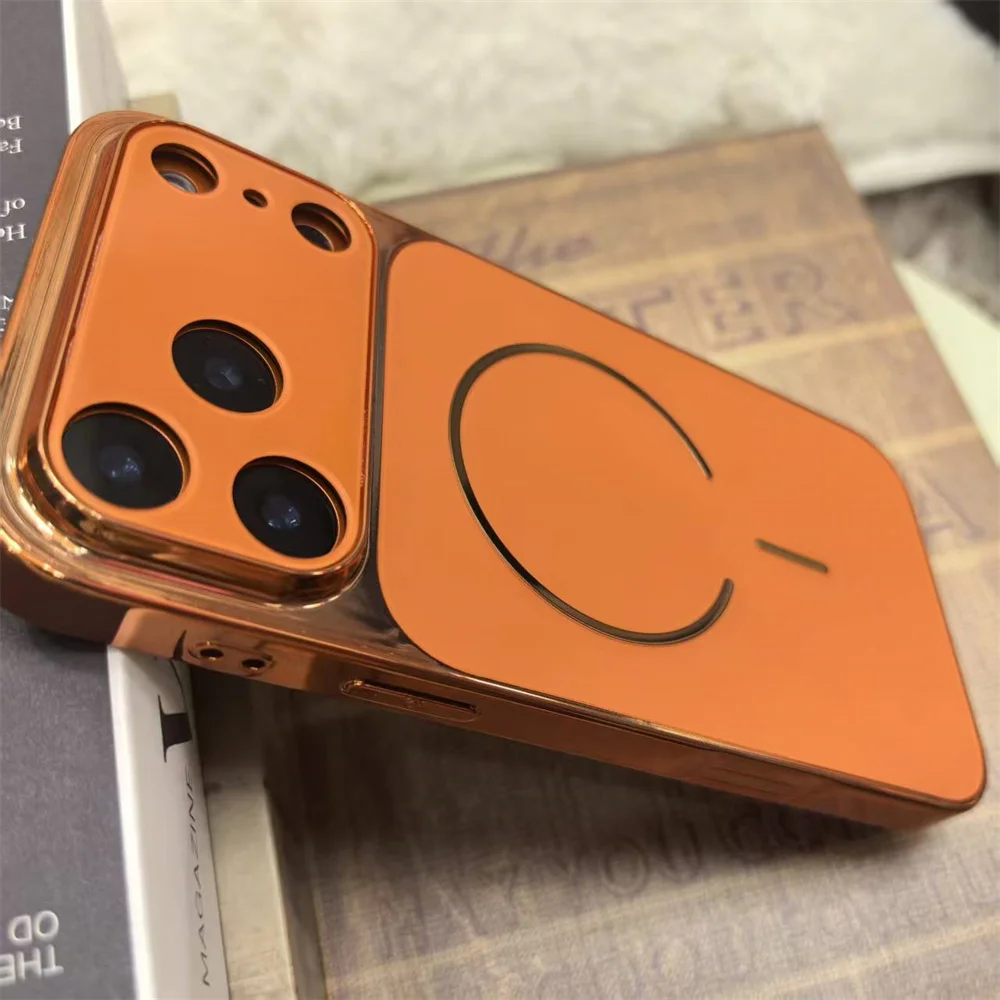 Funda de lujo AG mate con ventana grande para iPhone 17 Air 16 15 14 13 Pro Max Plus para cubierta de teléfono con revestimiento de carga inalámbrica Magsafe