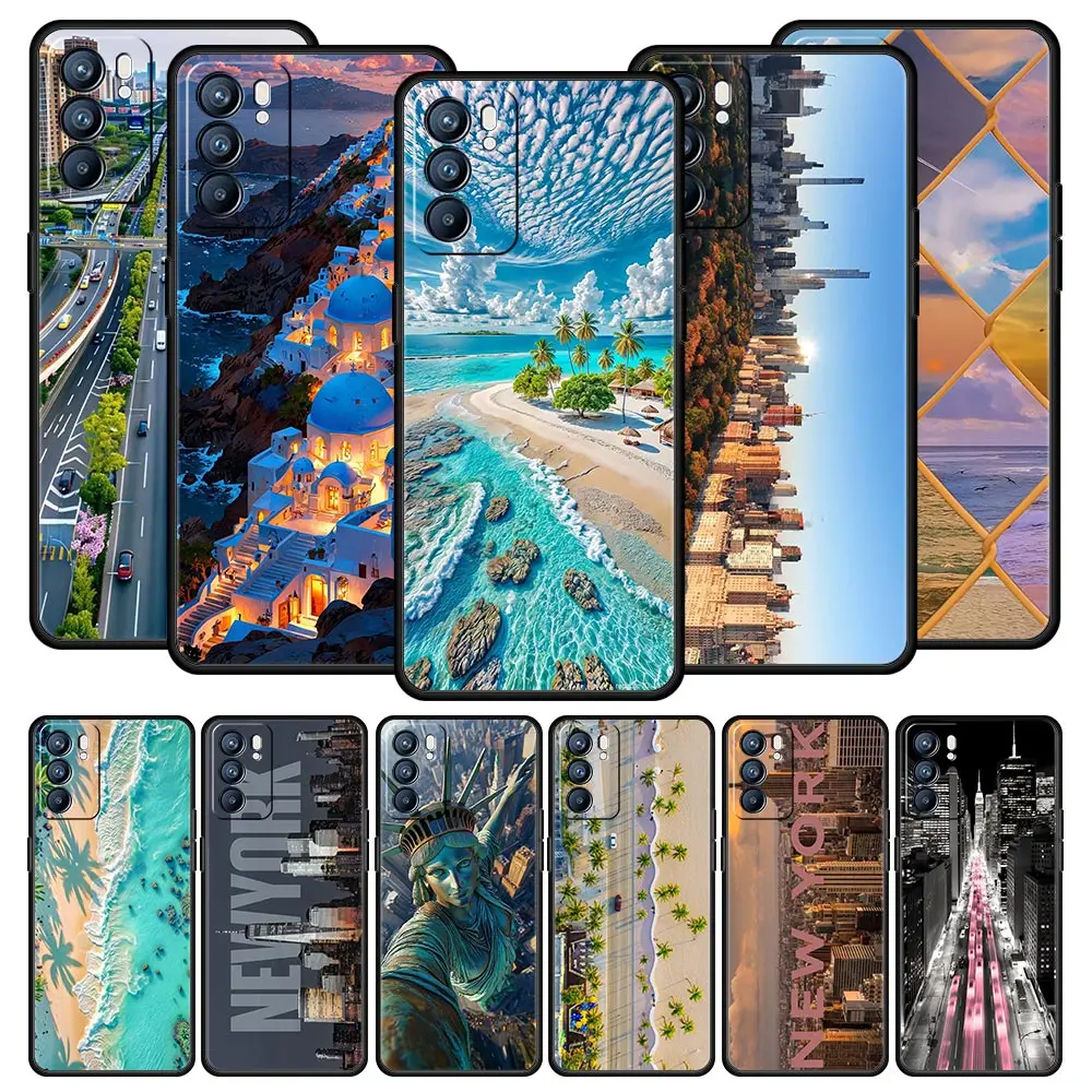 Funda de playa NYC New York City para Oppo Reno14 Reno13 Reno12 11 F 10 Find X5 X9 Pro A54 5G A53 A52 A9 A78 4G A79 A80 A98