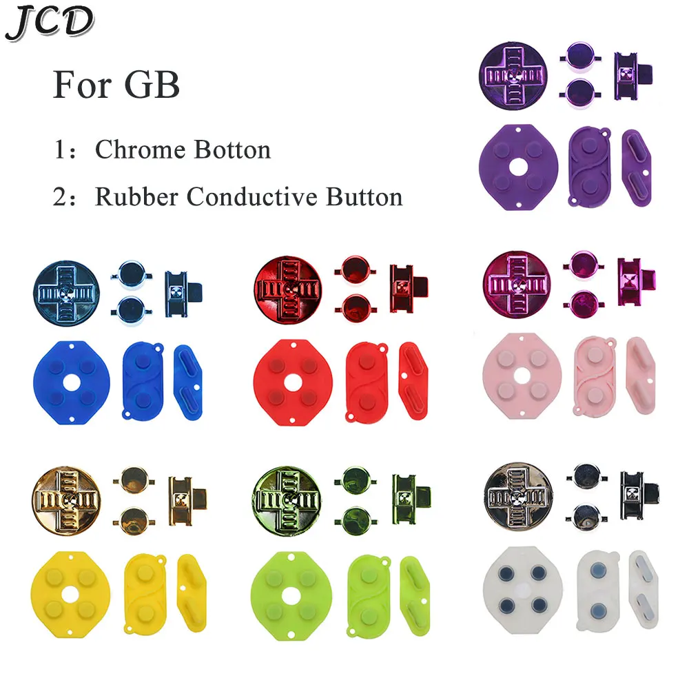 JCD 1 Juego de botones d-pad conductores de goma para GameBoy Classic para GB DMG A B botones DIY reemplazo de botones cromados