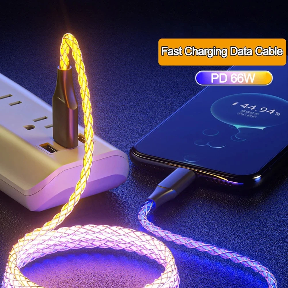 Cable de carga rápida 3 en 1 66W 6A luz RGB USB tipo C Micro Cable de datos para iPhone 14 Pro Max Xiaomi Redmi 13 Oneplus 12 POCO X6 - imagen 4