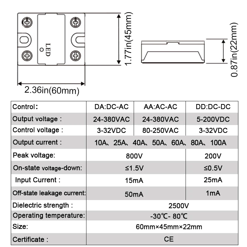 LCTC 10 Uds SSR 10A 25A 40A 50A 60A 80A 100A relé de estado sólido CC a CA a CA CC a CC relé de Control monofásico - imagen 3