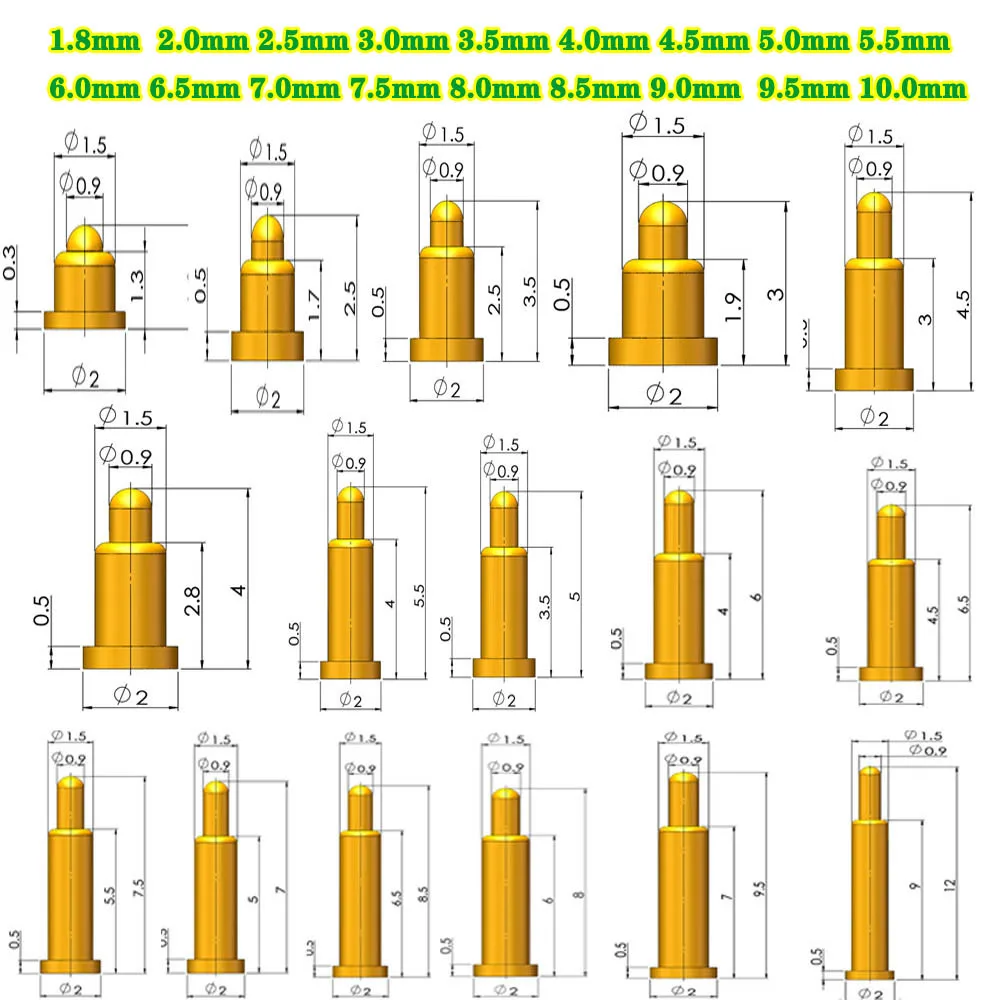 1 Uds conector Pin Pogo batería Pogopin contacto con resorte aguja SMD PCB 1,8 2 3 4 5 6 7 8 9 10 12mm
