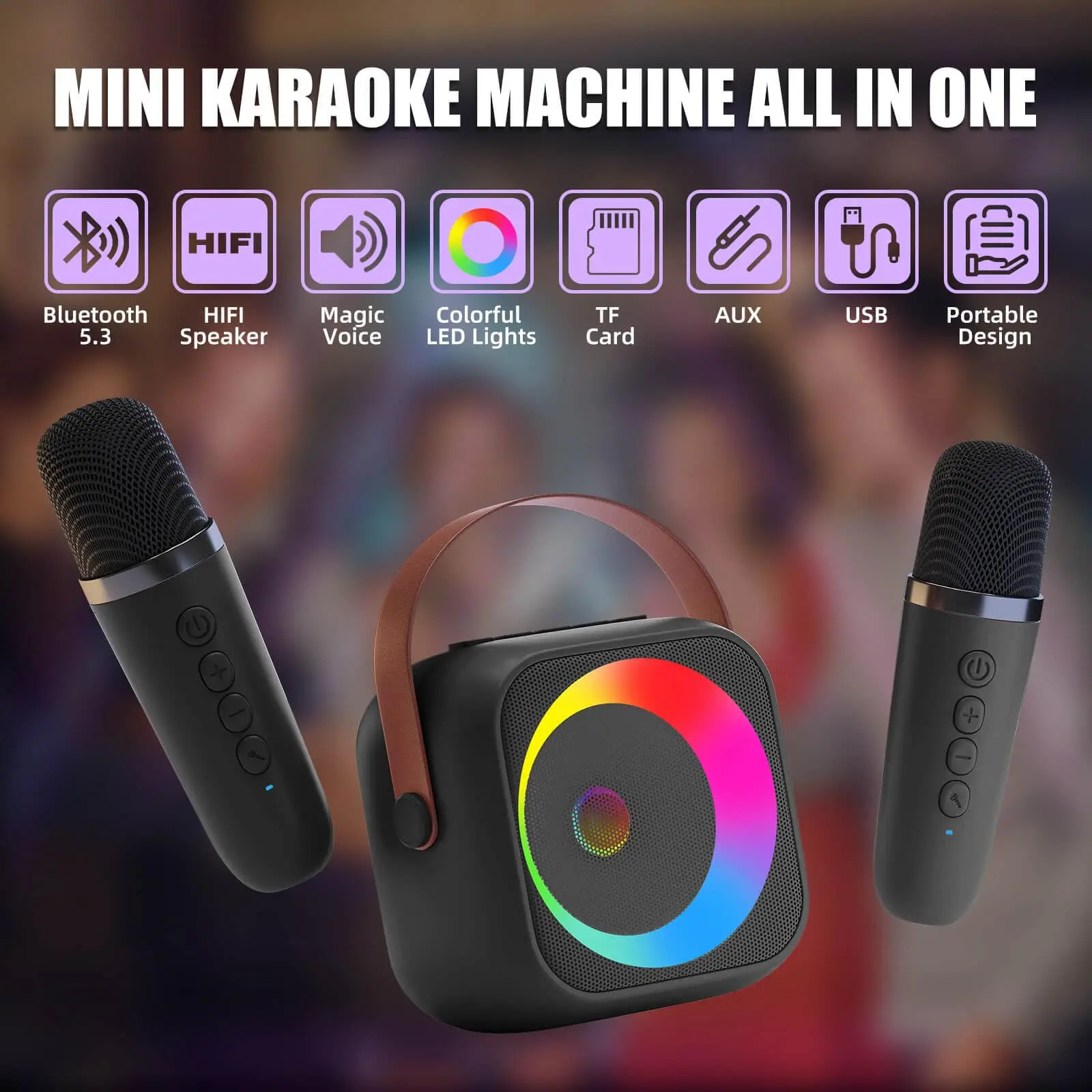 Haomuren-máquina de Karaoke portátil con micrófono inalámbrico 1 o 2 Mini Altavoz Bluetooth para niños que cantan, regalo de fiesta familiar - imagen 5