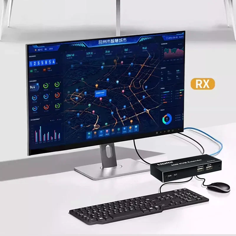 Extensor HDMI KVM de 60M sobre Cable Cat5e Cat6, extensor HDMI Ethernet, transmisor de vídeo, receptor, convertidor, compatible con teclado y ratón - imagen 5
