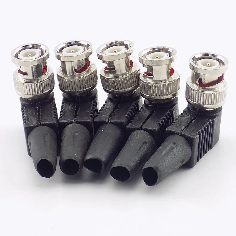 Conector macho BNC de 5 piezas, adaptador de enchufe de ángulo de flexión, Cable Coaxial giratorio para cámara CCTV, videovigilancia, Audio, Q1