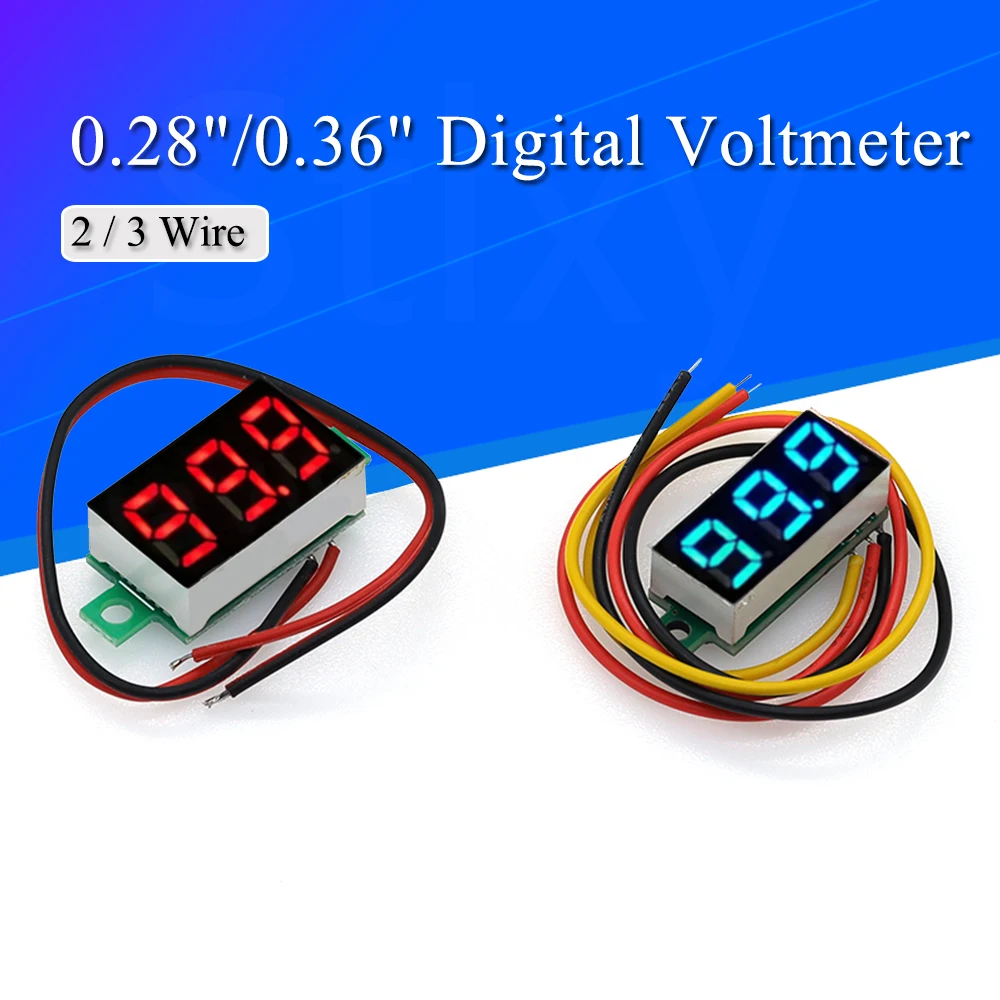 Voltímetro Digital con pantalla LED, medidor de voltaje, amperímetro de alta precisión, 2 cables, 0-30V / 3 cables, CC 0V-0,28 V, 0,36/100 pulgadas