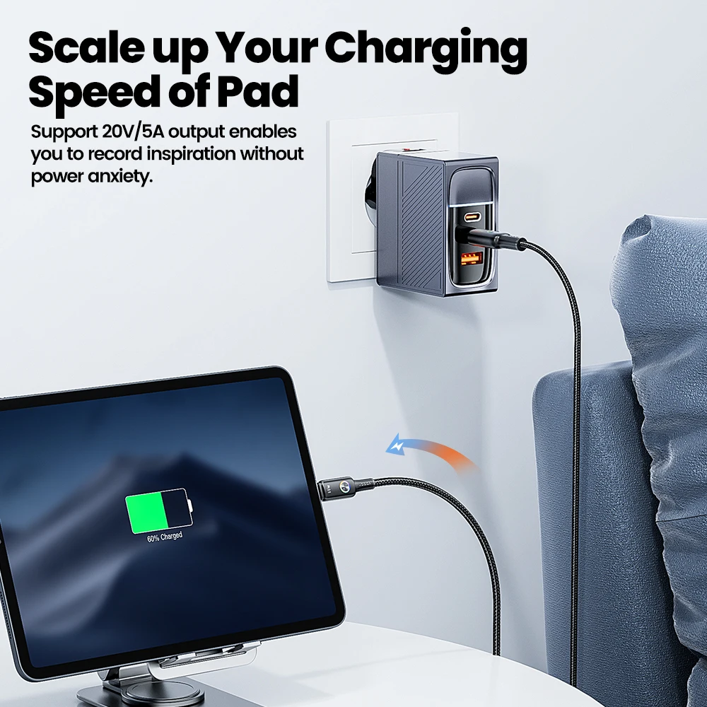 Toocki-Cable USB tipo C PD100W, indicador Led 5A, carga rápida, Cable USB C a tipo C para iPhone 15, Xiaomi 12, 13, Samsung S23, S24, portátil - imagen 2