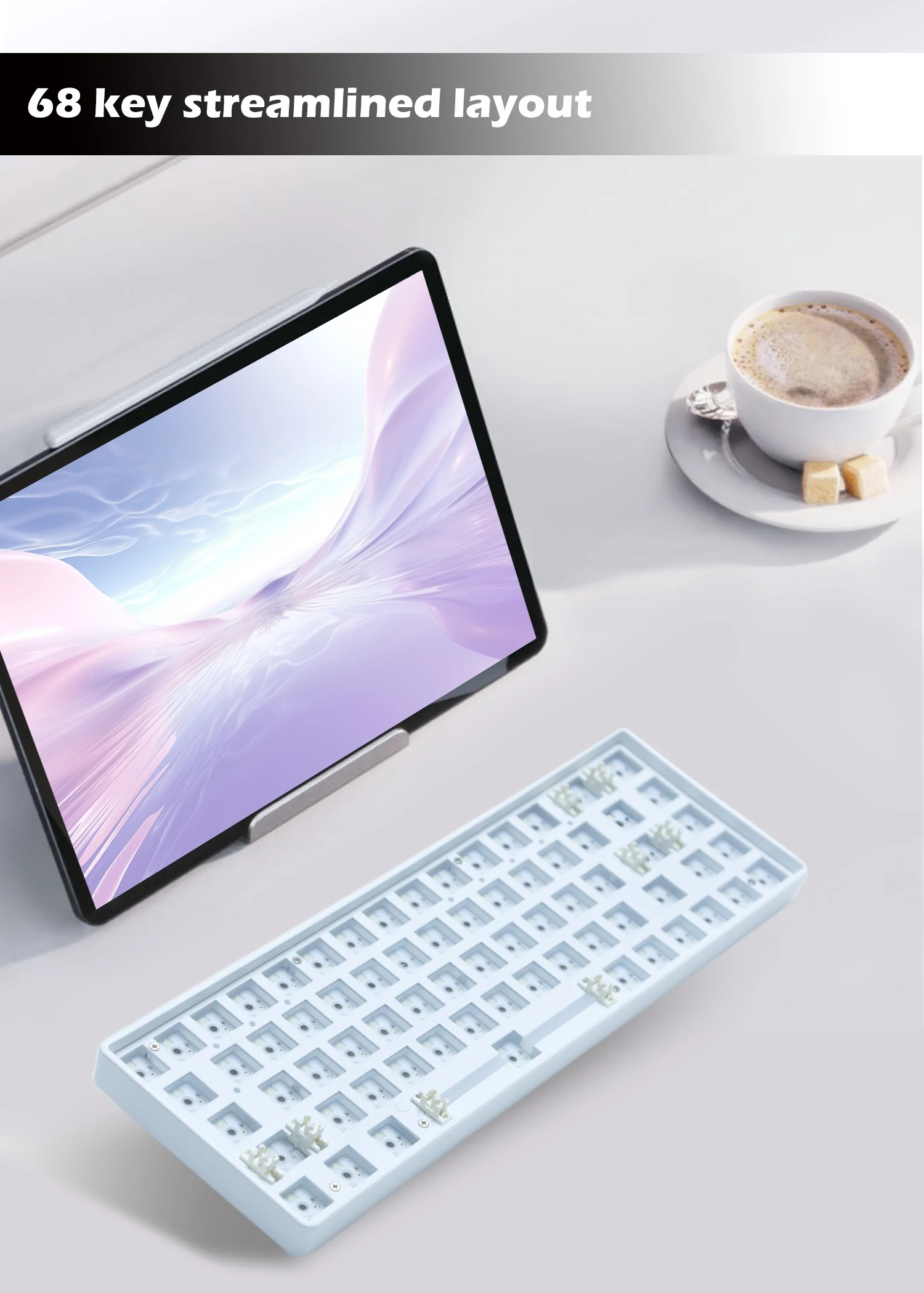 Novice-Kit de teclado mecánico de luz blanca, 68 teclas, 3 modos, intercambio en caliente, 2,4 Ghz, inalámbrico, Compatible con Bluetooth, interruptor de 3/5 pines - imagen 3