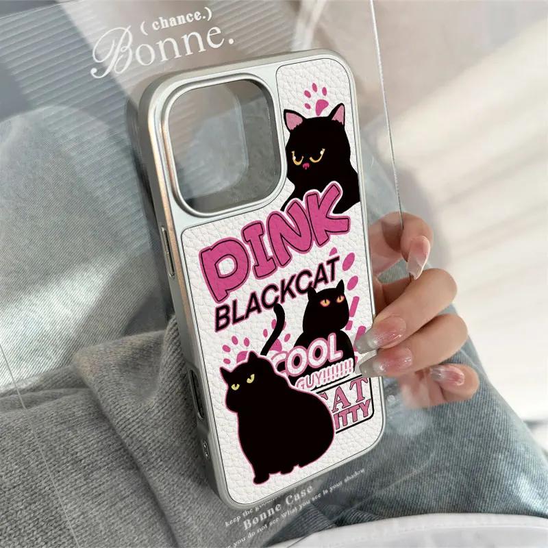 Funda de teléfono rosa BLACKCAT para iPhone11/12/13/14/15/16/17 Pro Max AIR PLUS textura de cuero epoxi TPU - imagen 2