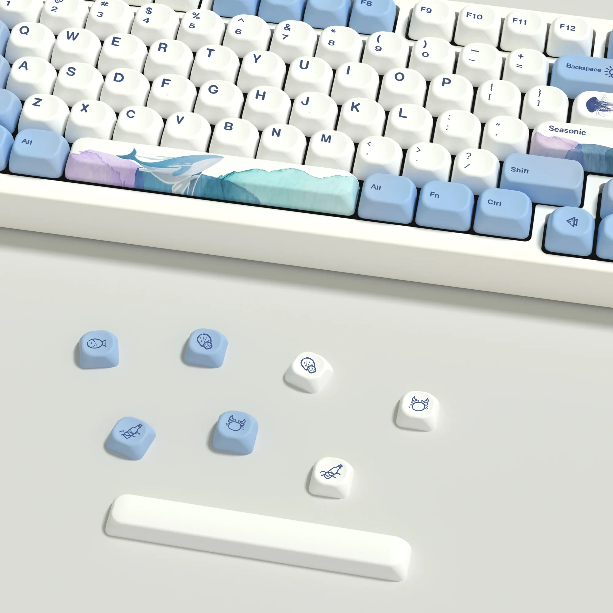 KBDiy 135 teclas/juego de teclas bonitas de ballena oceánica PBT para teclados mecánicos para jugar perfil KOA ISO MAC tapa de tecla para K500 GMK67 61