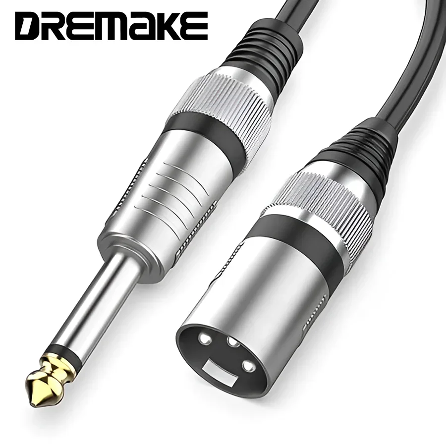 DREMAKE-conector de Cable para micrófono, Cable de Audio para altavoz, amplificador de guitarra, 6,35mm, 6,5mm, macho a XLR macho, 6,3mm, 1/4 "a XLR