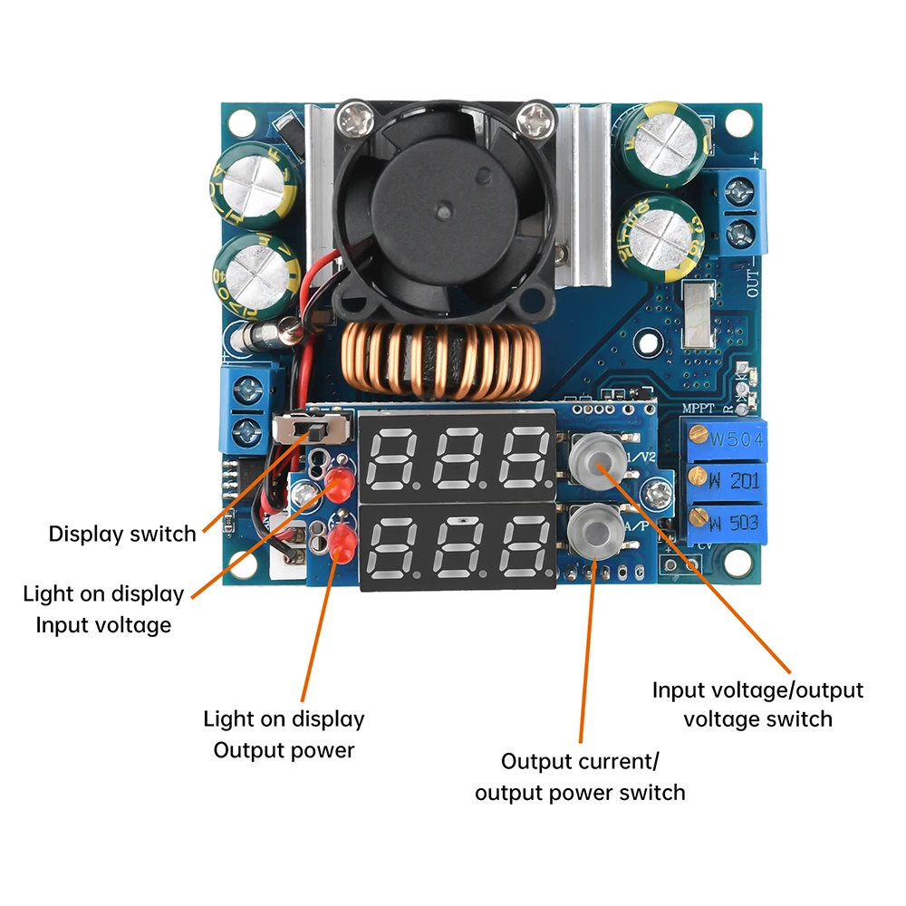 Módulo Buck ajustable de DC-DC, módulo de carga reductor MPPT Solar, rectificador síncrono de 15A, fuente de alimentación de corriente y voltaje constante - imagen 4