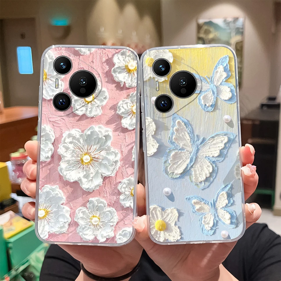 Funda de teléfono para Huawei Pura 70 Pro 70, Ultra bonita, flores, corazón de amor, transparente, suave, TPU, silicona, a prueba de golpes, Fundas traseras - imagen 4