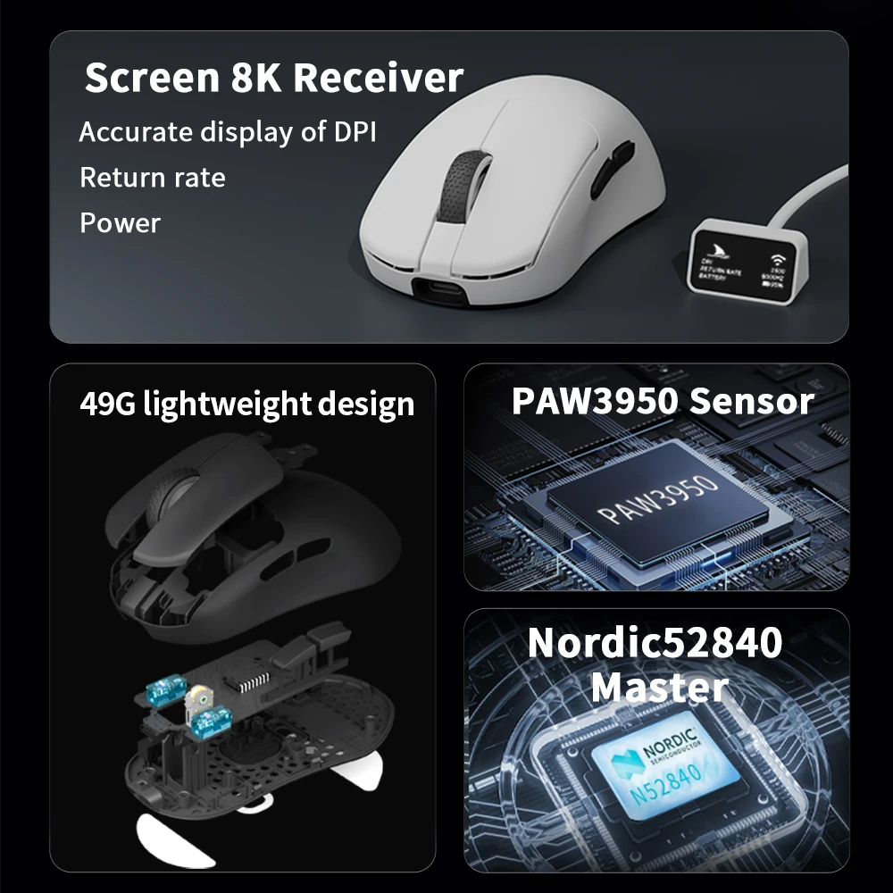 Darmoshark N7 N7MAX ratón para juegos inalámbrico doble 8Khz PAW3950 Sensor 30K DPI ratón ergonómico óptico Micro jugadores movimiento - imagen 2