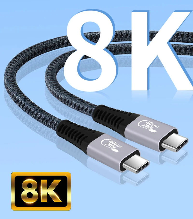 Cable de datos USB 0,5 de 4,0 M/1M/2M, transmisión de datos de 40Gbps ultrarrápida, pantalla de carga rápida de 240W, 8K, 6K o vídeo Dual 4K