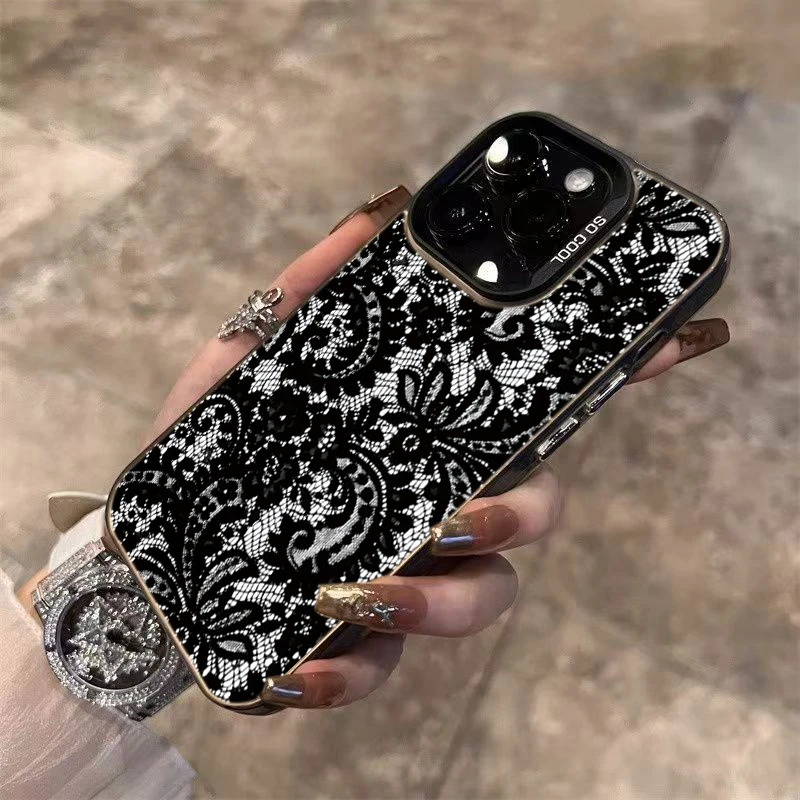 Funda de teléfono láser negra de encaje a la moda para Samsung Galaxy A16 A26 A25 A24 A36 A35 A56 A55 A54 S25 FE S24 Ultra S23 Plus S22 - imagen 5