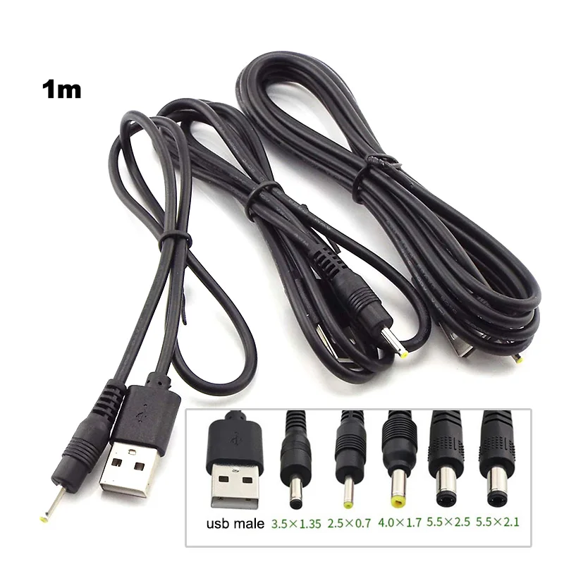Conector de cable de extensión tipo A macho, fuente de alimentación de 1m, USB tipo A DC 5,5x2,5mm, 3,5mm, 4,0mm x 1,7, 5,5x2,1mm, a7