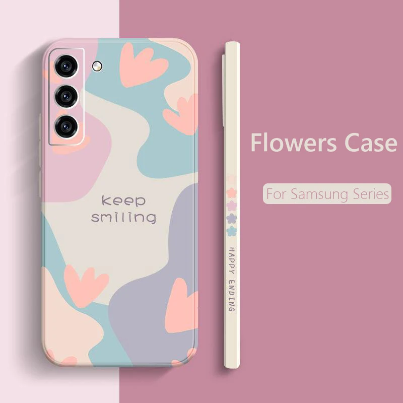 Funda cuadrada de silicona con flores de dibujos animados para Samsung Galaxy A16 A56 A35 A55 A34 A54 A33 A53 S25 S24 S23 S22 Ultra Plus S21 FE