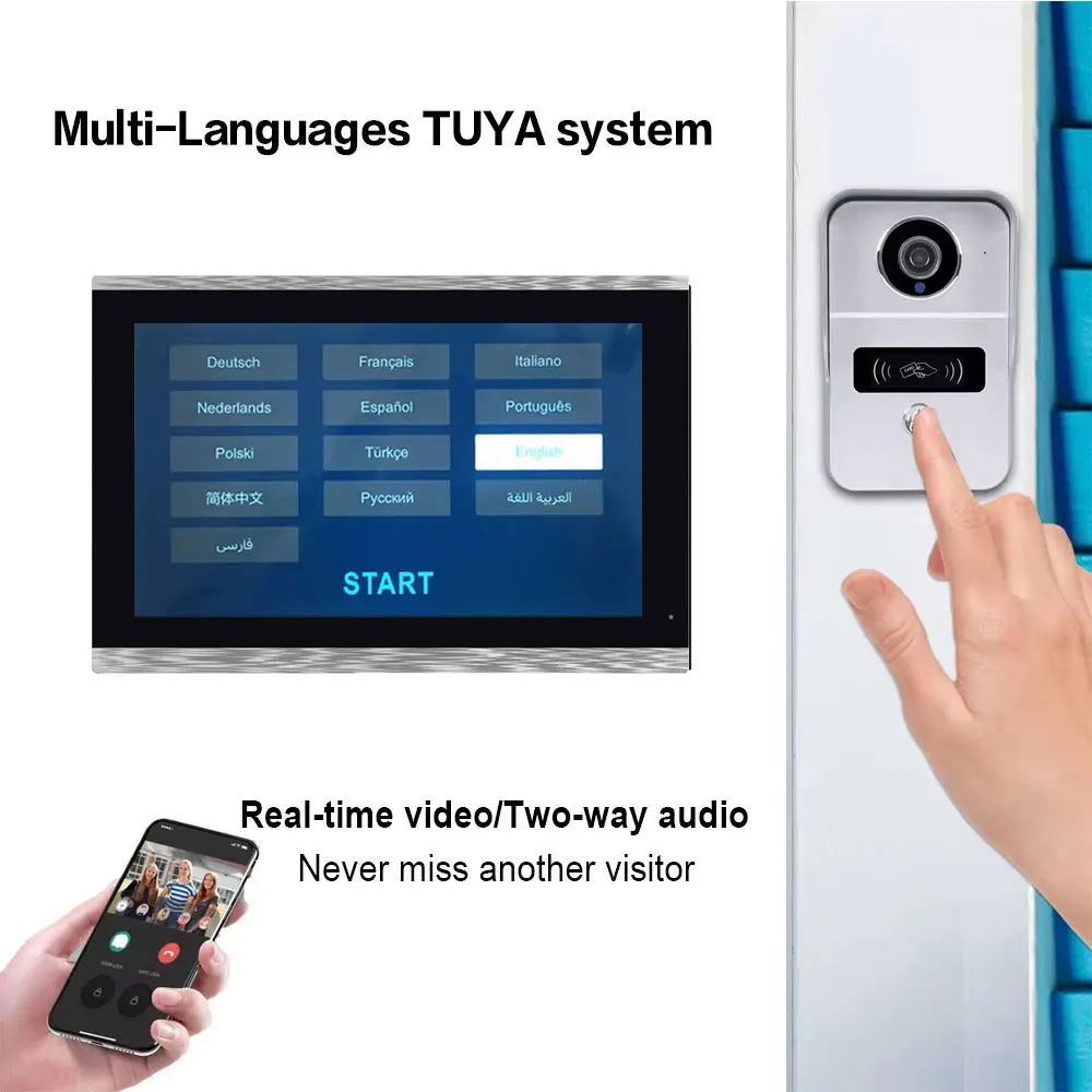 Sistema de timbre de vídeo inalámbrico Tuya Wifi de 2 cables, cámara de puerta de portero 1080P, pantalla táctil de 10 pulgadas, con cerradura eléctrica de tarjeta de 32GB - imagen 2
