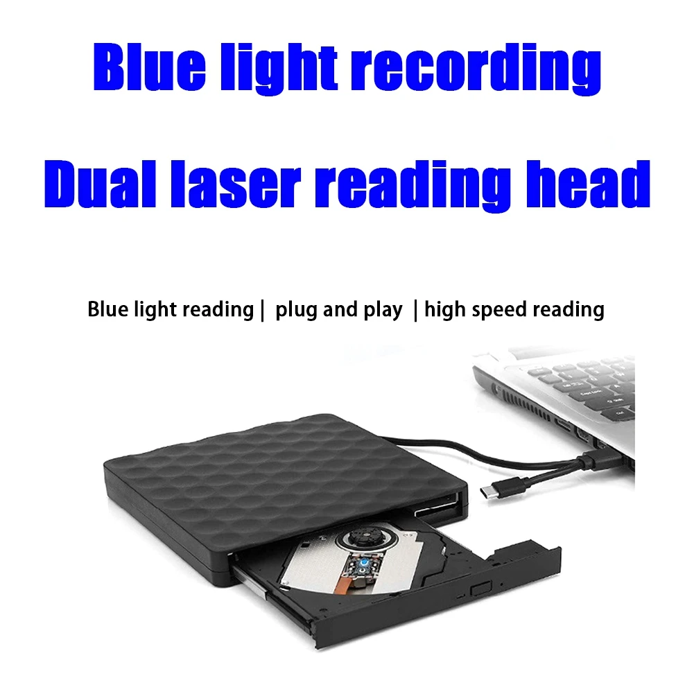 Grabadora de Blu-Ray móvil externa con USB 3,0, TYPE-C grabadora de DVD, Unidad de Blu-Ray portátil, compatible con 3D, 25G, 50G, para ordenadores portátiles de escritorio - imagen 2