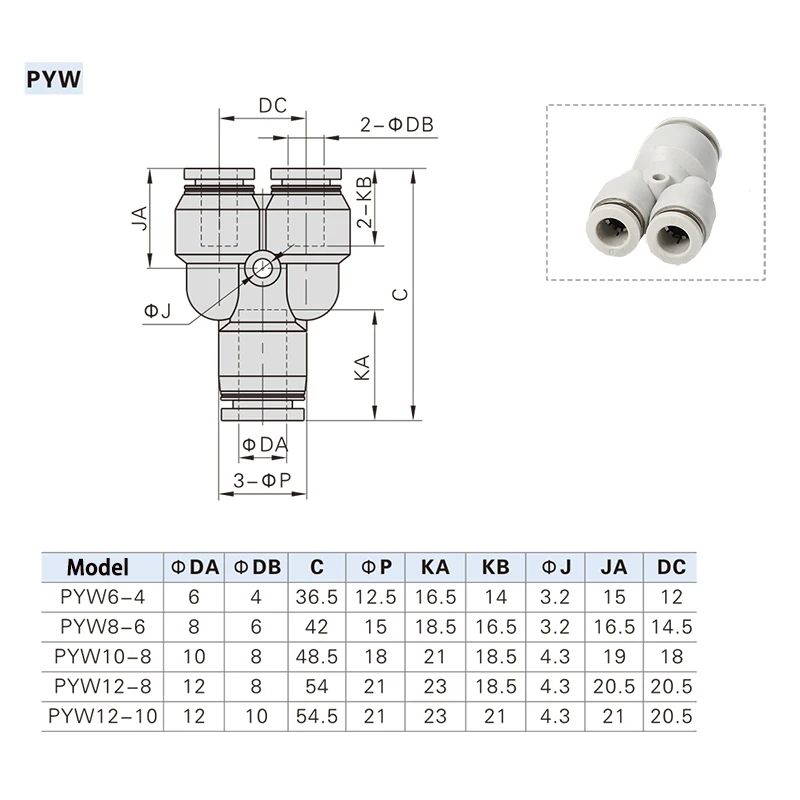 Conector rápido de enchufe rápido de diámetro Variable de tres vías recto neumático blanco PG6-4 PEG8-6 PW10-8 Accesorio neumático - imagen 3