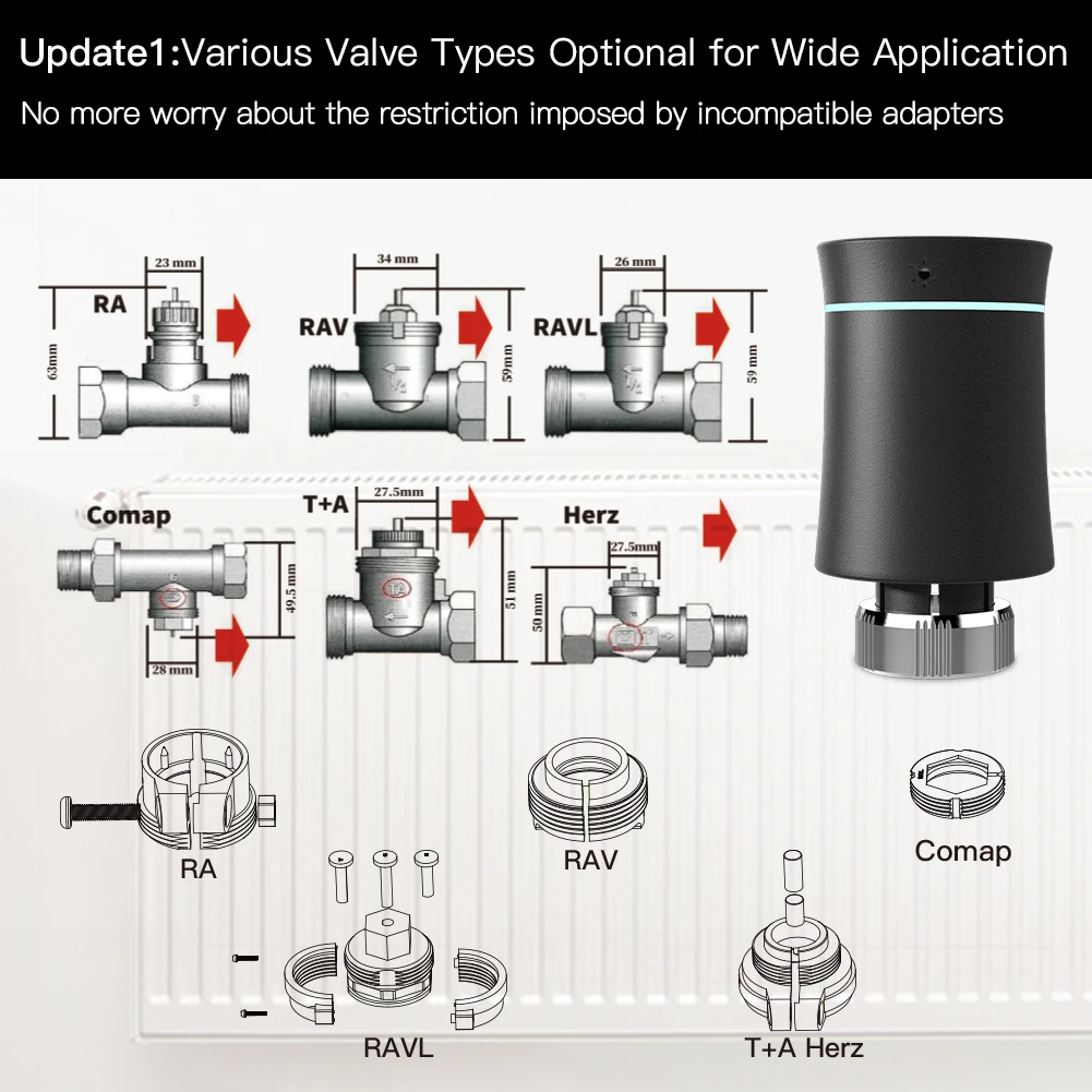 MOES-Válvula de actuador de radiador Tuya ZigBee3.0, termostato programable inteligente, calentador de temperatura, TRV, Alexa, Control por voz - imagen 3
