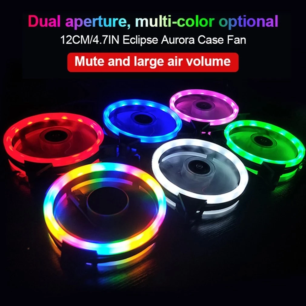 Ventilador de chasis de computadora Aurora de 120mm, luz LED de color luminosa de 12cm, ventilador de refrigeración RGB silencioso, venta al por mayor