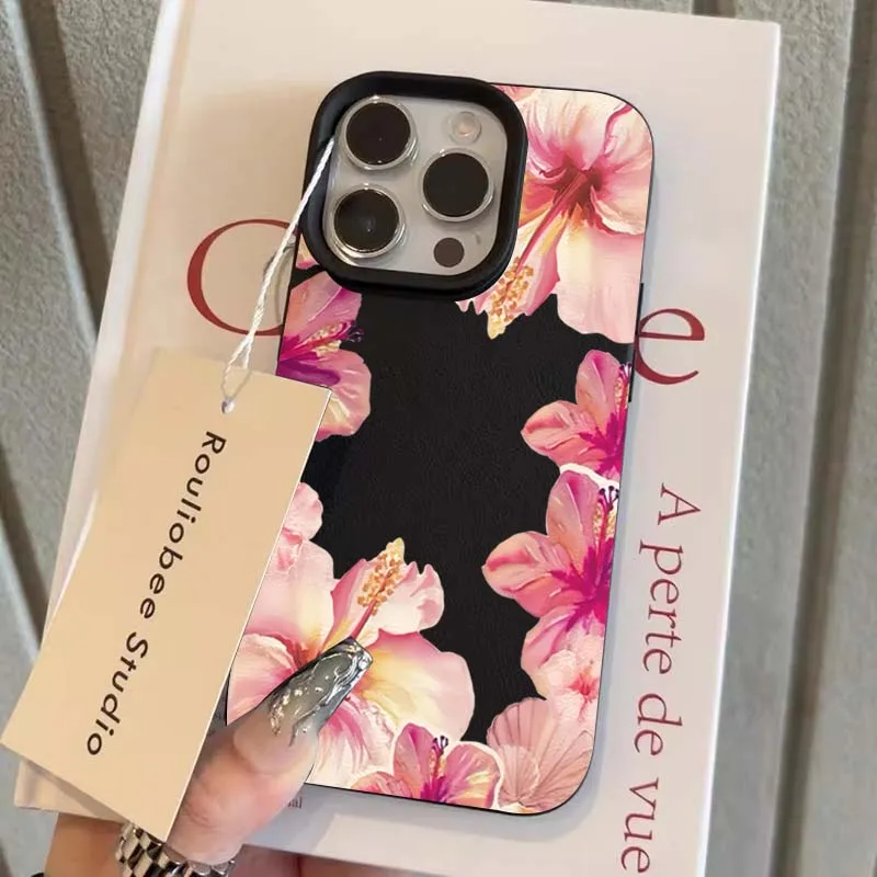 Material de flores acuarela hibisco Lichee patrón funda para iPhone 17 16e fundas iPhone 16 15 14 13 12 11 Pro Max Plus XS X cubierta - imagen 5