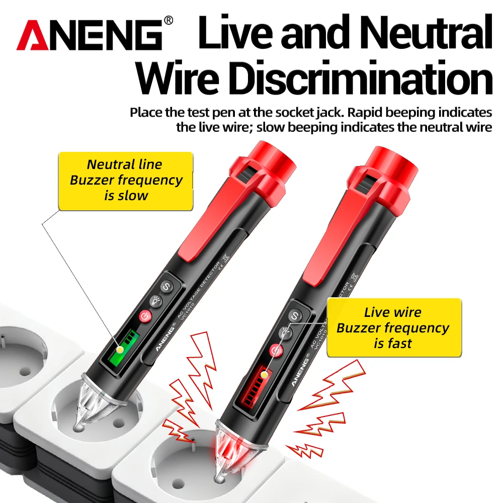 Bolígrafo probador Detector de voltaje Digital ANENG VC1010 voltaje sin contacto 12-1000V voltaje CA Sensor de línea de fuego cero herramientas de lápiz de prueba - imagen 3