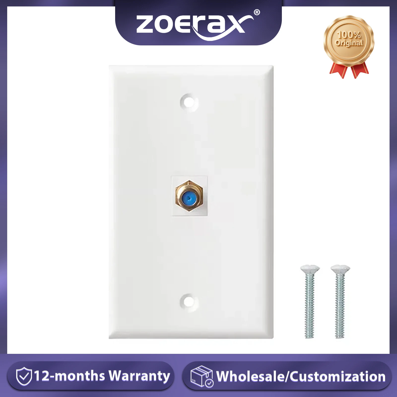 Placa de pared coaxial ZoeRax, paquete de 1/10, placa de pared de cable de TV de 1/2/3 puertos, conector de pared Keystone tipo F de 3GHz para cable coaxial, un solo grupo