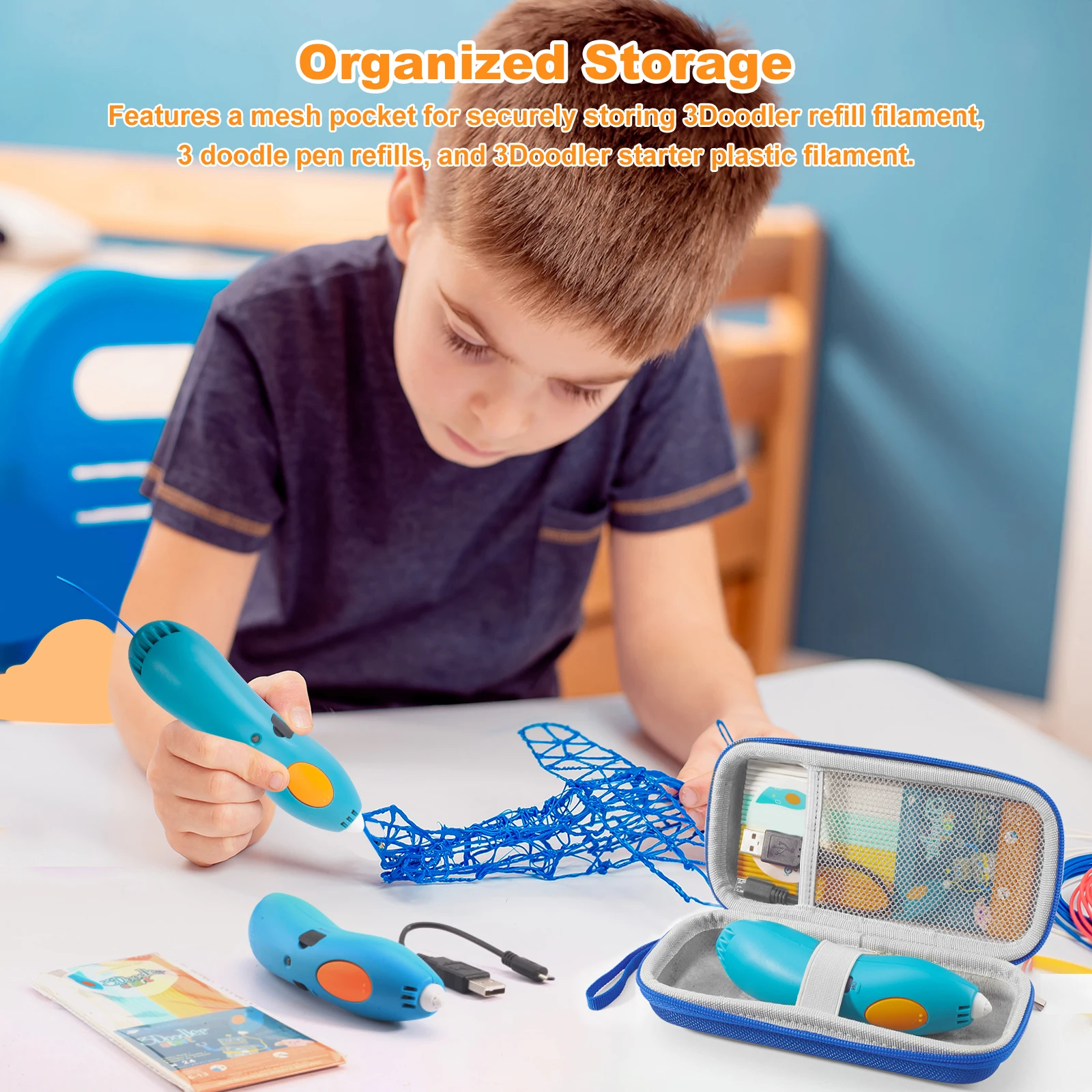 Bolsa de almacenamiento portátil para 3Doodler Start + Essentials, juego de actividades artísticas, estuche de transporte para impresión de filamentos, organizador de almacenamiento de repuesto - imagen 4