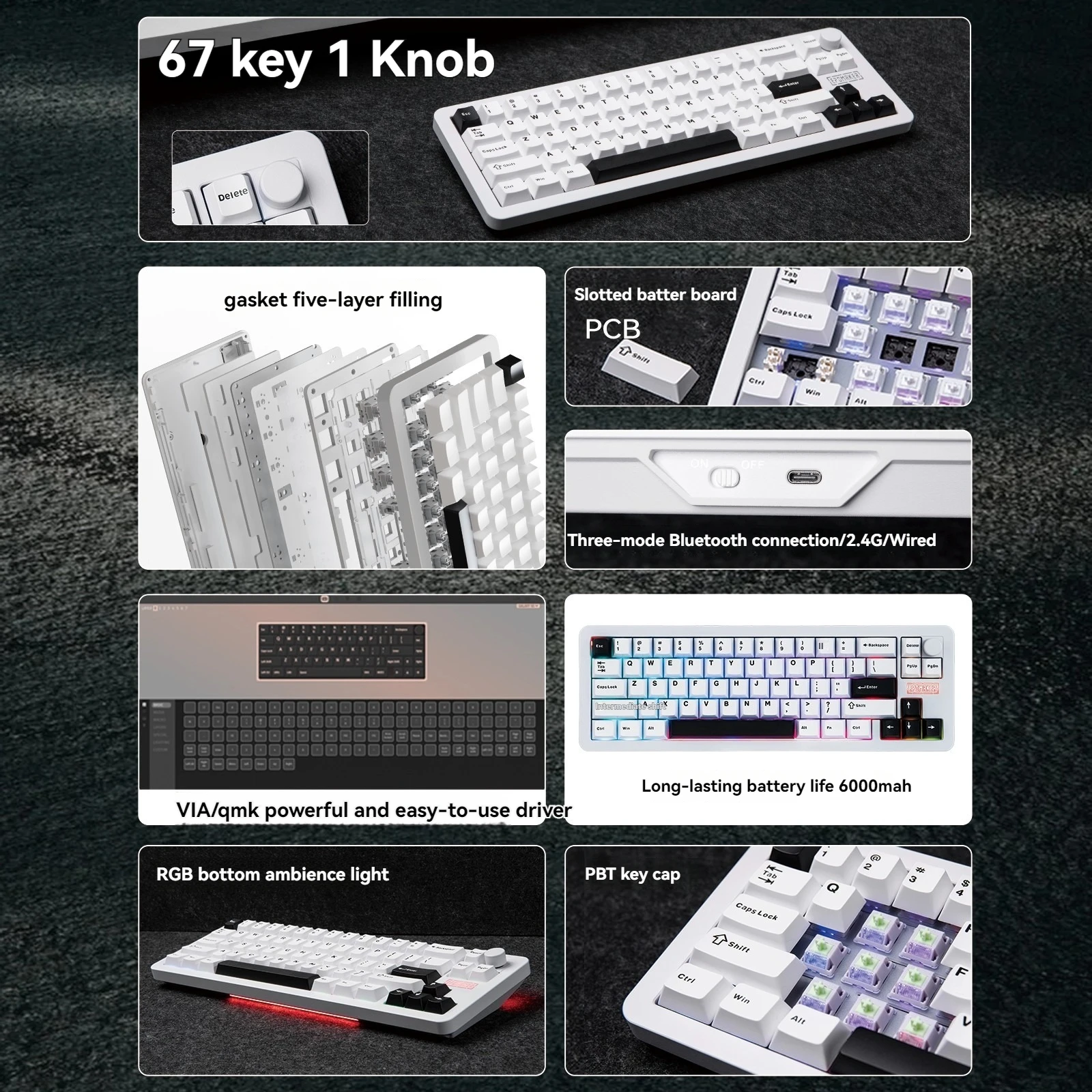 EPOMAKER Galaxy68 Teclado mecánico Aluminio CNC Inalámbrico Bluetooth 3 modos RGB Personalizado Junta intercambiable en caliente a través del teclado - imagen 3